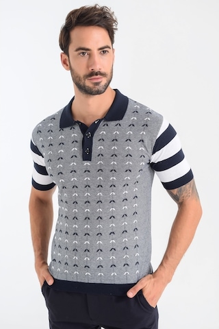 Heyss Polo Yaka Kısa Kollu Desenli Erkek Triko (380736880) Lacivert