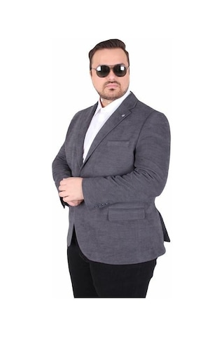 Starbattal Erkek Büyük Beden 4 Drop Blazer Şönili Ceket 500602 Antrasıt Antrasit