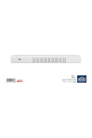 Hatas 0177 Çarpım Tablolu Cetvel 30 CM Şeffaf