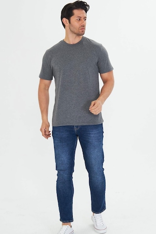 Trendhill Erkek Antrasit Melanj Pamuklu Bisiklet Yaka Büyük Beden T-shirt Ant5014b