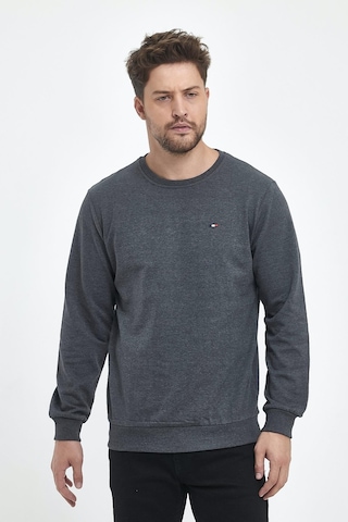 MMetalic Erkek Antrasit Bisiklet Yaka Nakış Detaylı Regular Fit Sweatshirt 001