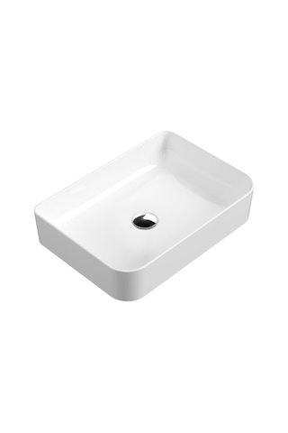 Aqua Bagno Mestola Tezgah Üstü Kare Çanak Lavabo Batarya Deliksiz 35x50 Cm Beyaz