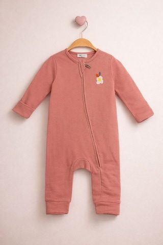Baby Fou Kendinden Eldivenli Bebek Tulum Pembe