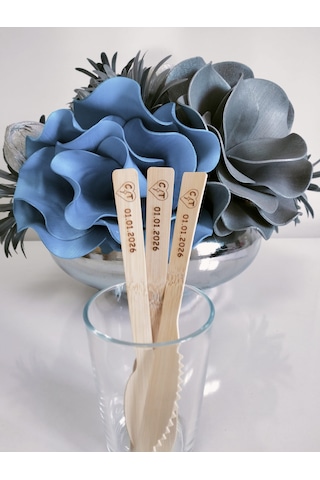 İsme Özel Tasarımlı Ahşap Bambu Kullan At Çatal Kaşık Bıçak Seti 24 Adet 17 Cm 8 Çatal +8 Kaşık +8 Bıçak Bej