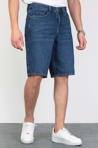 HLT Jeans Erkek Koyu Mavi Baggy Fit Rahat Kesim %100 Pamuk Denim Loose Jeans Kot Şort Arthur-Kymavi 001