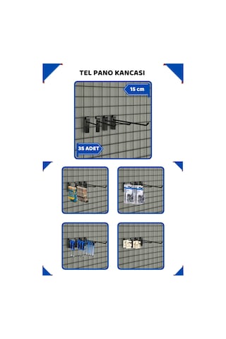 Tel Pano Kancası 15 Cm Siyah Raf Askısı Raf Kancası Mağaza Düzenleme 35 Adet