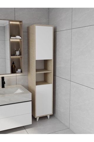 Riva Çamaşır Sepetli Banyo Dolabı Kotonvizon Renk Beyaz