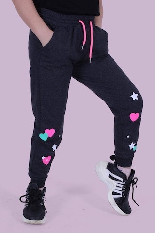 Kalp Ve Yıldız Desen Detaylı Kız Çocuk Antrasit Eşofman Altı Antrasit