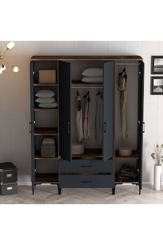 Variant Kumsal 4 Kapılı Str Gardrop - Ceviz / Antrasit