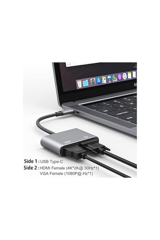 Maxgo 3120 Usb Type C To Hdmi Vga 3.1 Çevirici Dönüştürücü Kablo Adaptör