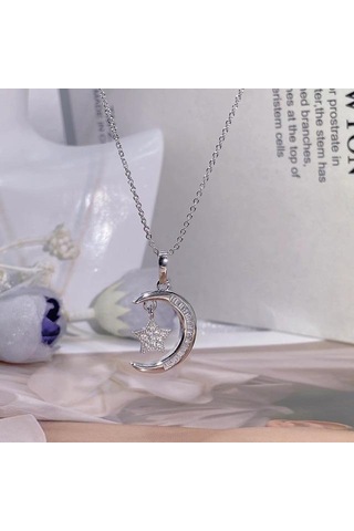 Klasik 925 Ayar Gümüş Vs2 Elmas Kolye Kolye Kadınlar Için Gümüş 925 Takı Ay Kolye Elmas Kolye Takı Beyaz