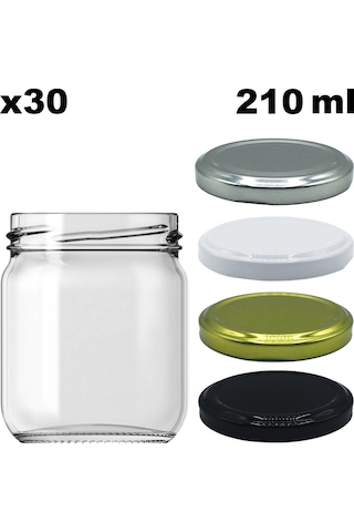 Afracam 210 Ml Metal Kapaklı Şeffaf Cam Kavanoz 30 Adet Siyah
