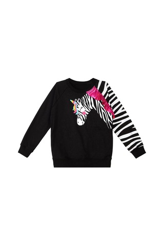Denokids Fırfırlı Zebra Kız Çocuk Siyah Sweatshirt Mint