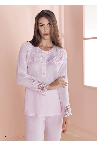 Espuar 757 Penye 3'lü Sabahlık Pijama Takımı Pudra