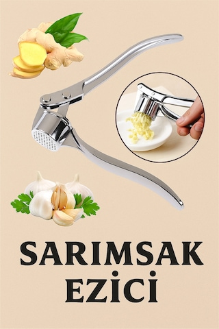 Paslanmaz Çelik Sarımsak Ve Zencefil Ezici Ergonomik Tasarım, Pratik Mutfak Gereci Gri