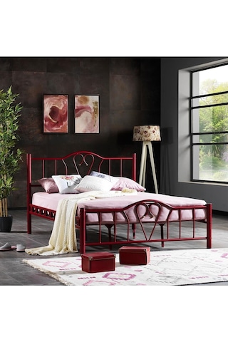 Argimo Orkide Çift Kişilik Ferforje Metal Karyola Bordo 120 x 200