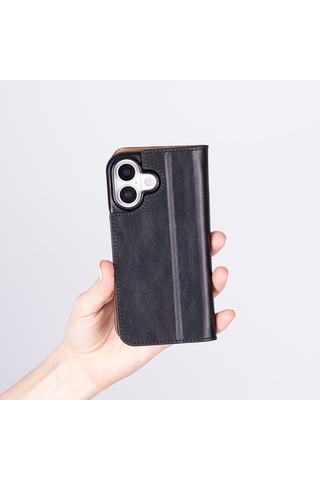 Bloomcase Sonat Obsidian Black Hakiki Deri iPhone Uyumlu 17 6.3" Folio Kılıfı Siyah
