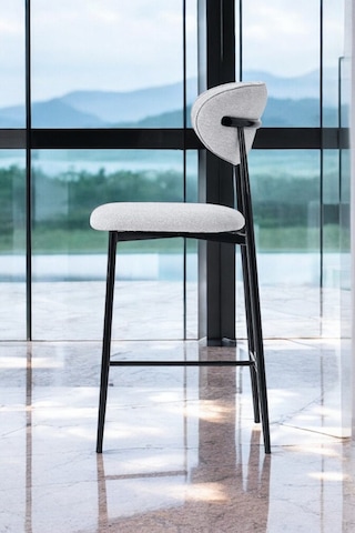 Hanev Serisi 1 Adet 75 Cm Krem Ada Mutfak Bar Sandalyesi Gold Kaplama Metal Ayak Gri Sandalye - Siyah Ayak Gri