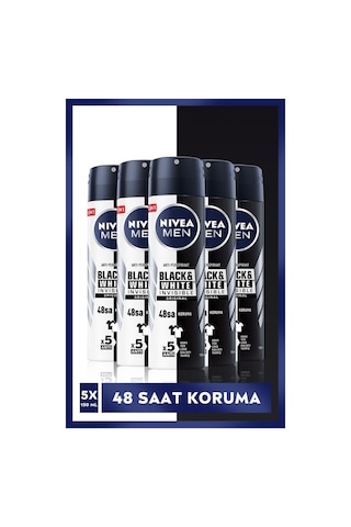 Nivea Invisible Black & White 48H Original Erkek Sprey Deodorant 5 x 150 ML Nivea Invisible Black & White 48H Original Erkek Sprey Deodorant 5 x 150 ML