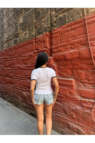 Beyaz Baskılı Kısa Kollu Tişört Beyaz