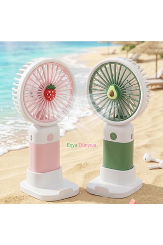 Meyve Figürlü Usb Şarjlı Taşınabilir Mini Fan - Standlı Telefon Tutuculu Masaüstü El Vantilatörü Yeşil