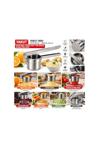 Lunaev Manuel Kollu Metal Patates Ezici Ve Meyve Presi 420ml Beyaz