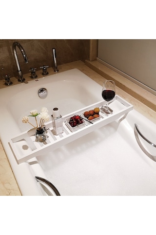 Sones Bambu Kaymaz Küvet Rafı Çok Amaçlı Raf, Renk: Beyaz Diğer