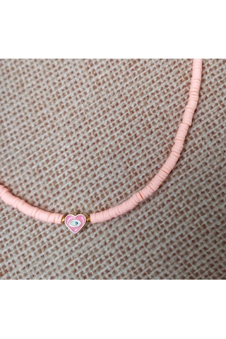 Pembe Kalp Boncuk Fimo Kolye Renkli Kadın Kolye PYTKFIMOKLYE0126 Gümüş