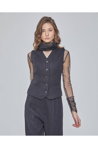 Örme Siyah Palazzo Pantolon-yelek Takım 001