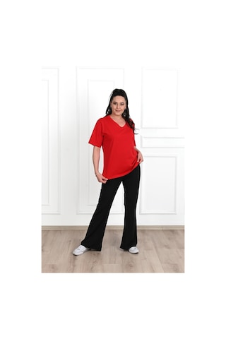 Kadın V Yaka Basic Büyük Beden T-shirt 1297-22 001