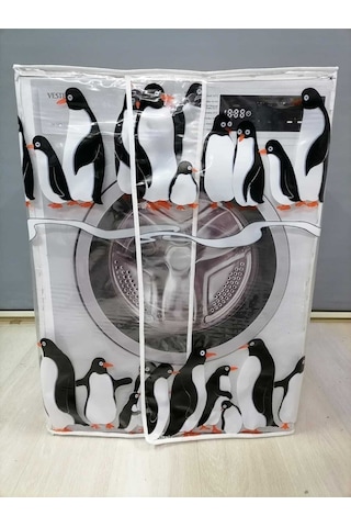 Penguen Desenli Pvc Çamaşır Ve Kurutma Makinesi Örtüsü Su Geçirmez, Dayanıklı Ve Toza Karşı Koruyucu Şeffaf