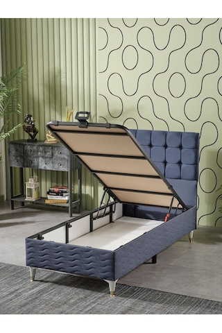 Beehanem Bengü Tek Kişilik 3lü Set Yatak+baza+başlık İndigo 120 X 200