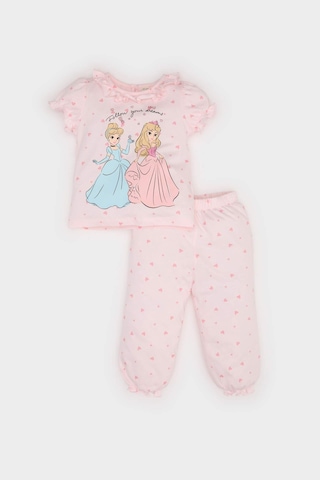 DeFacto Kız Bebek Disney Prenses Pijama Takımı Kısa Kollu Penye Üst Beli Lastikli Uzun Alt E1546A525SMPN436 Pembe