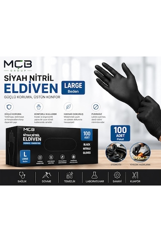 Mçb Group Pudrasız Nitril Eldiven Large Siyah 100'lü