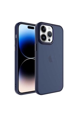 Apple Uyumlu iPhone 14 Pro Max Kılıf Buzlu Sert Pc Zore May Kapak Lacivert