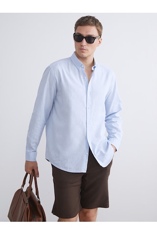 Lcw Vision Mavi Regular Fit Uzun Kollu Keten Karışımlı Erkek Gömlek
