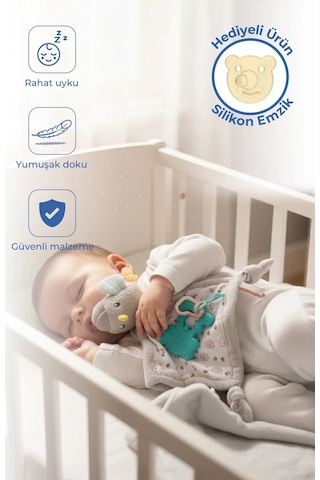 Babyjem 926 Birdy Diş Kaşıyıcılı + Silikon Emzik Uyku Arkadaşım Kahverengi - Mavi