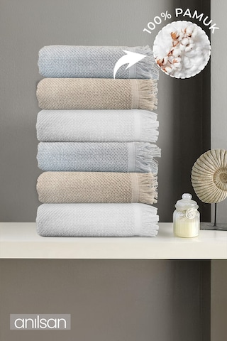 6'lı Jelena El Havlusu - 50x90 Cm, 225 Gr, %100 Pamuk, Spa Ve Otel Havlusu, Günlük Kullanıma Uygun Gri - Beyaz