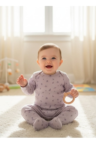 Laura Baby Necix's Kız Bebek 3 Lü Alttan Çıtçıtlı Alt Üst Takım Beyaz - Bej