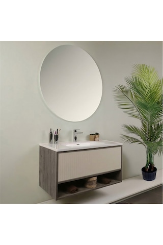 Kobos Elegant 100 Cm Banyo Dolabı Seti Grey Oak + Vanilya
