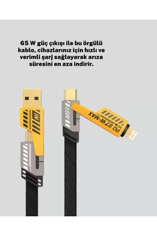 Home Dayanıklı 4 Ü 1 Arada Çok Fonksiyonlu Hızlı Şarj Veri Kablosu