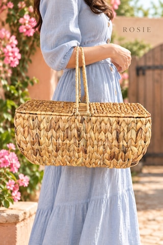 Rosıe 2 Kapaklı Hasır Piknik Sepeti 45 Cm Karışık