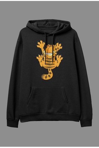 Startmore Oversize Garfield Tasarım Baskılı Kapüşonlu Sweatshirt Hoodie Beyaz Siyah