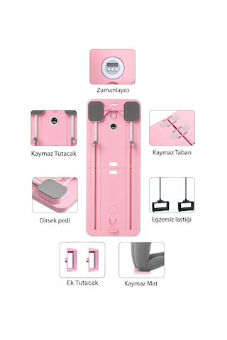 Pilates Aleti Zamanlayıcılı, Direnç Bantlı Çok Amaçlı Egzersiz Tahtası Açık Pembe