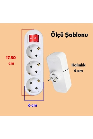 Beyaz 3'lü Grup Priz Golyat Anahtarlı Düğmeli Fiş Priz Topraklı Çoklu Çoğaltıcı Kablosuz Üçlü Piriz