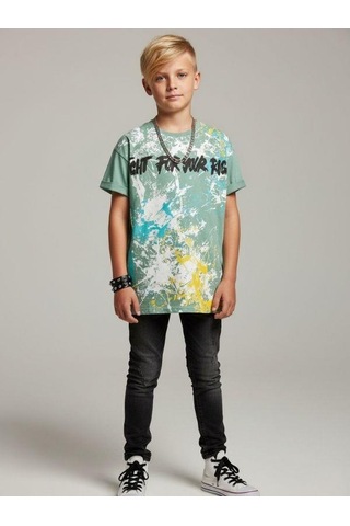 Zekids Erkek Çocuk Pamuklu Geniş Kesim Baskılı T-shirt-16864 YESIL