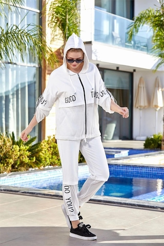 Cossy By Aqua 24705 Kadın File Detaylı Kapüşonlu Eşofman Takım-krem Krem