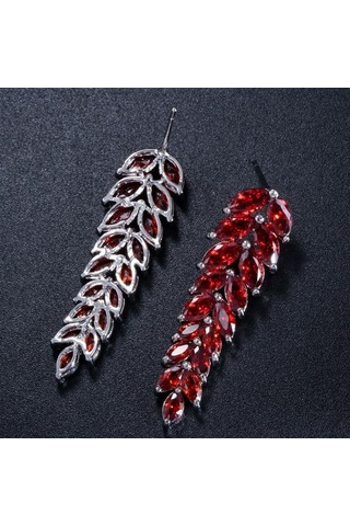 Novahub Kırmızı Wwj Zirkonya Küpe, Uzun Damla Model, Beyaz Ve Kırmızı, Damla Küpe Takı, Partiler İçin Kırmızı