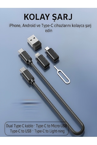 7 İn 1 Çok İşlevli Type-c Usb Micro Lightning Dönüştürücü Seyahat Seti Apple Uyumlu iPhone Android Pc Beyaz