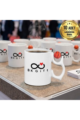 Logonuza Özel 10 Adet Basketbol Temalı Beyaz Kupa Kurumsal Baskılı Kupa Bardak